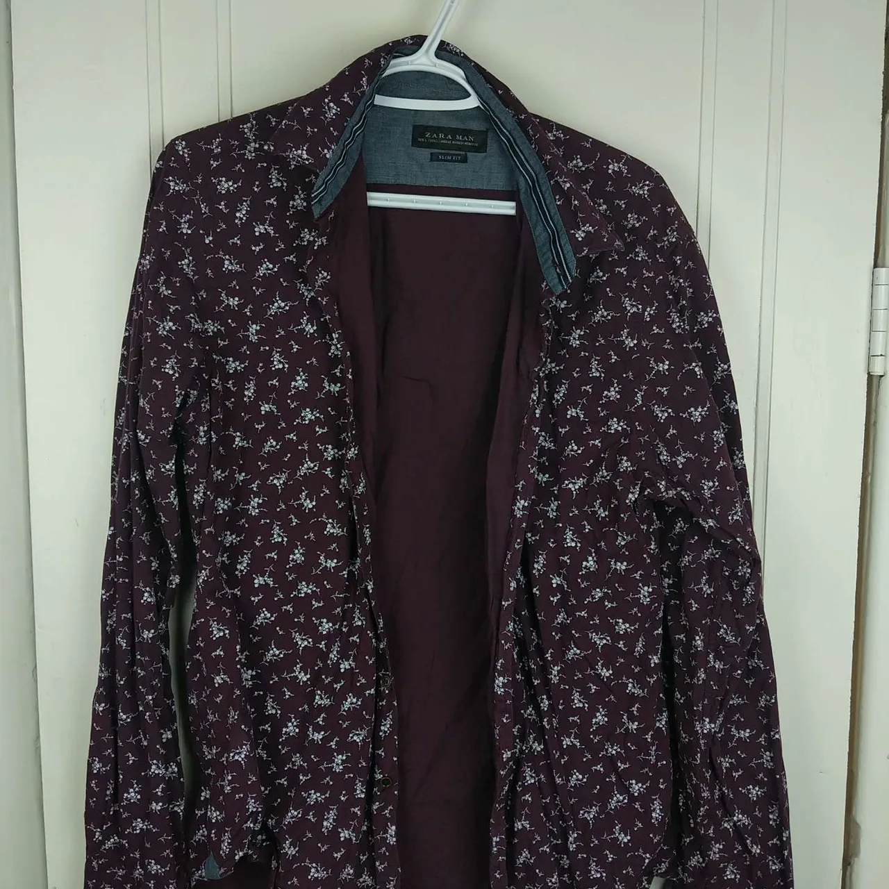 Zara mens pattern shirt burgundy size L photo 1