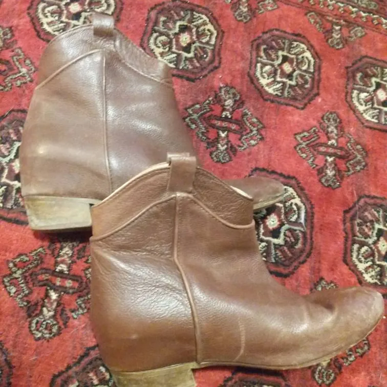 Zara Brown Leather Booties Size 7 photo 1