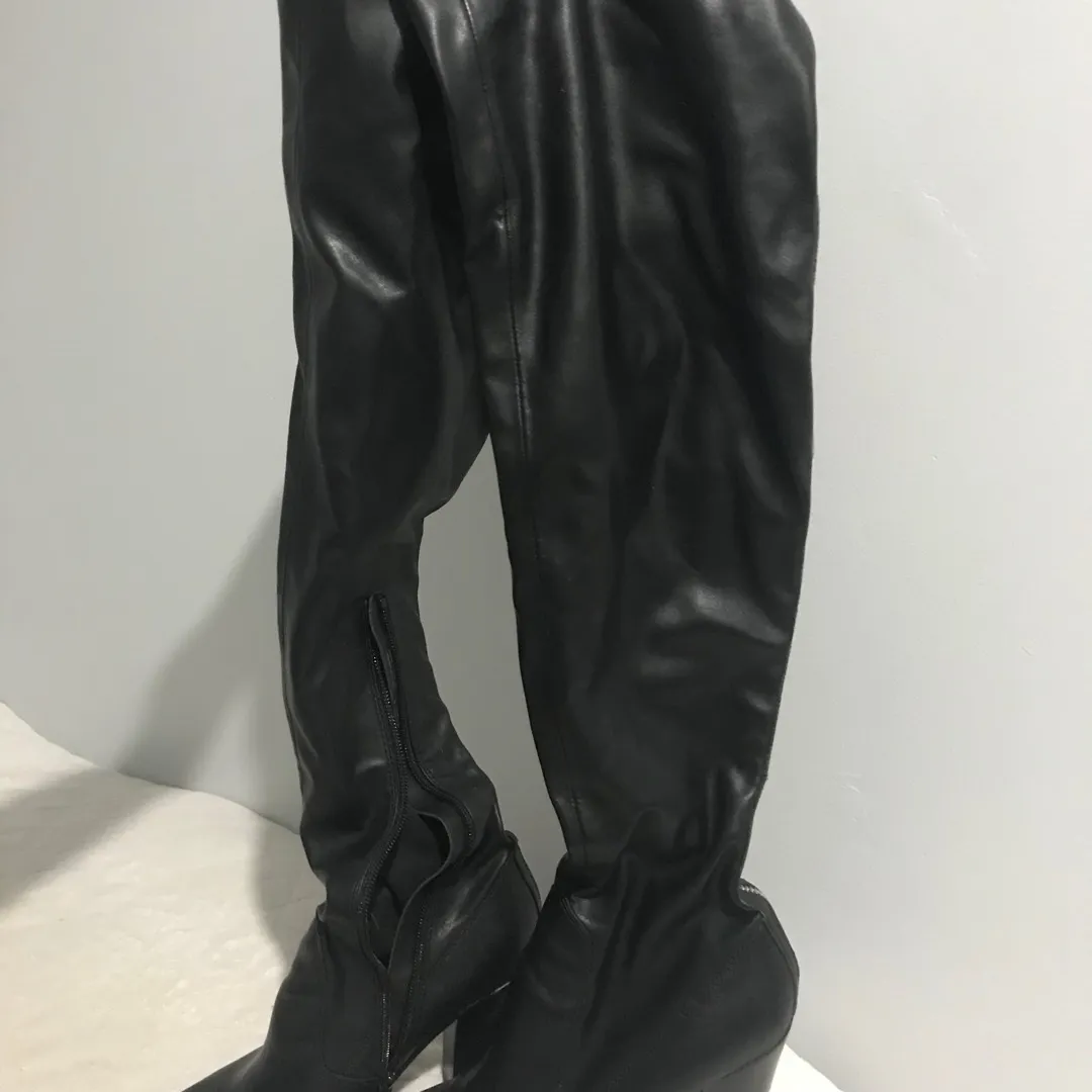Thigh High Black Leather Boots photo 1