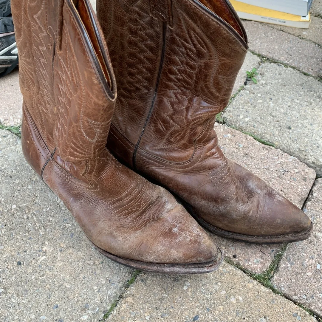 Genuine Leather Mens Cowboy Boots Sz 9 photo 1