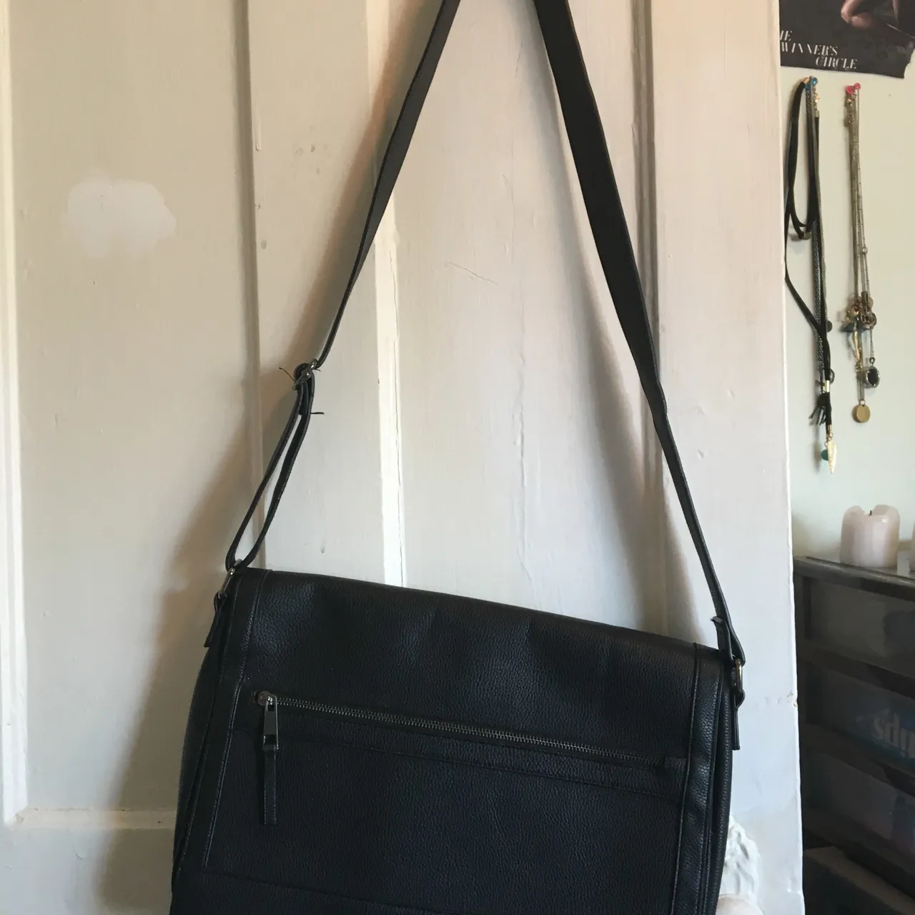 Black faux leather cross-body bag photo 1