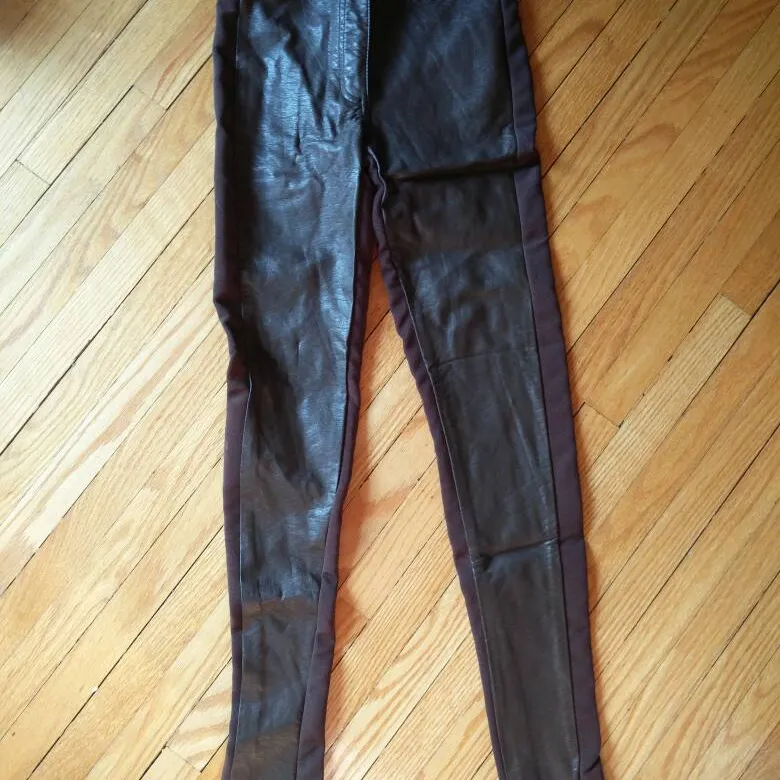 H And M Brown Imitation Leather Skinny Pants photo 1