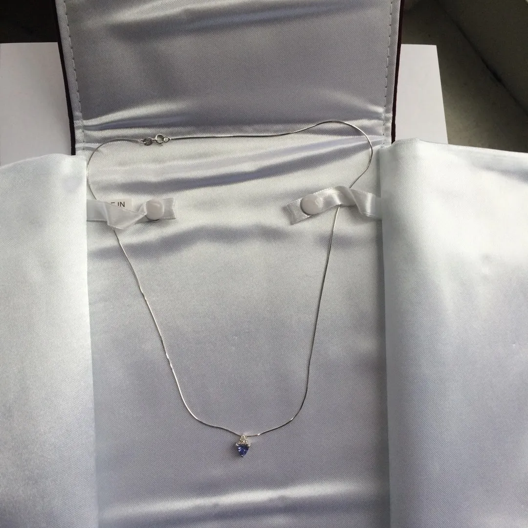 14K White Gold Necklace with Tanzanite And Diamond Pendant photo 3