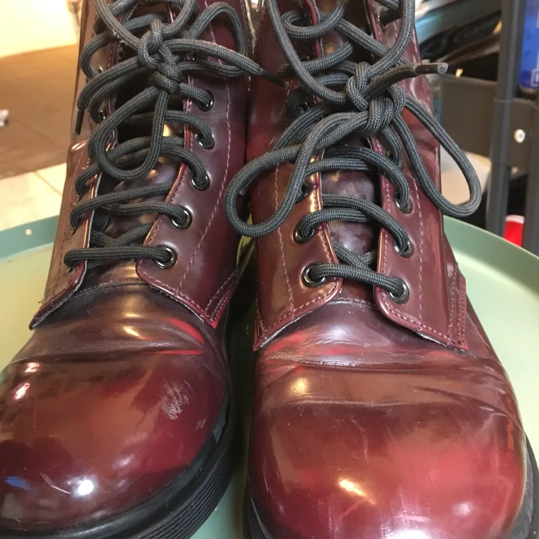 Size 9.5 Burgundy Faux Leather Boots photo 1