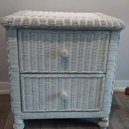 TRADED Boho Jungalow style white wicker drawer side table photo 1