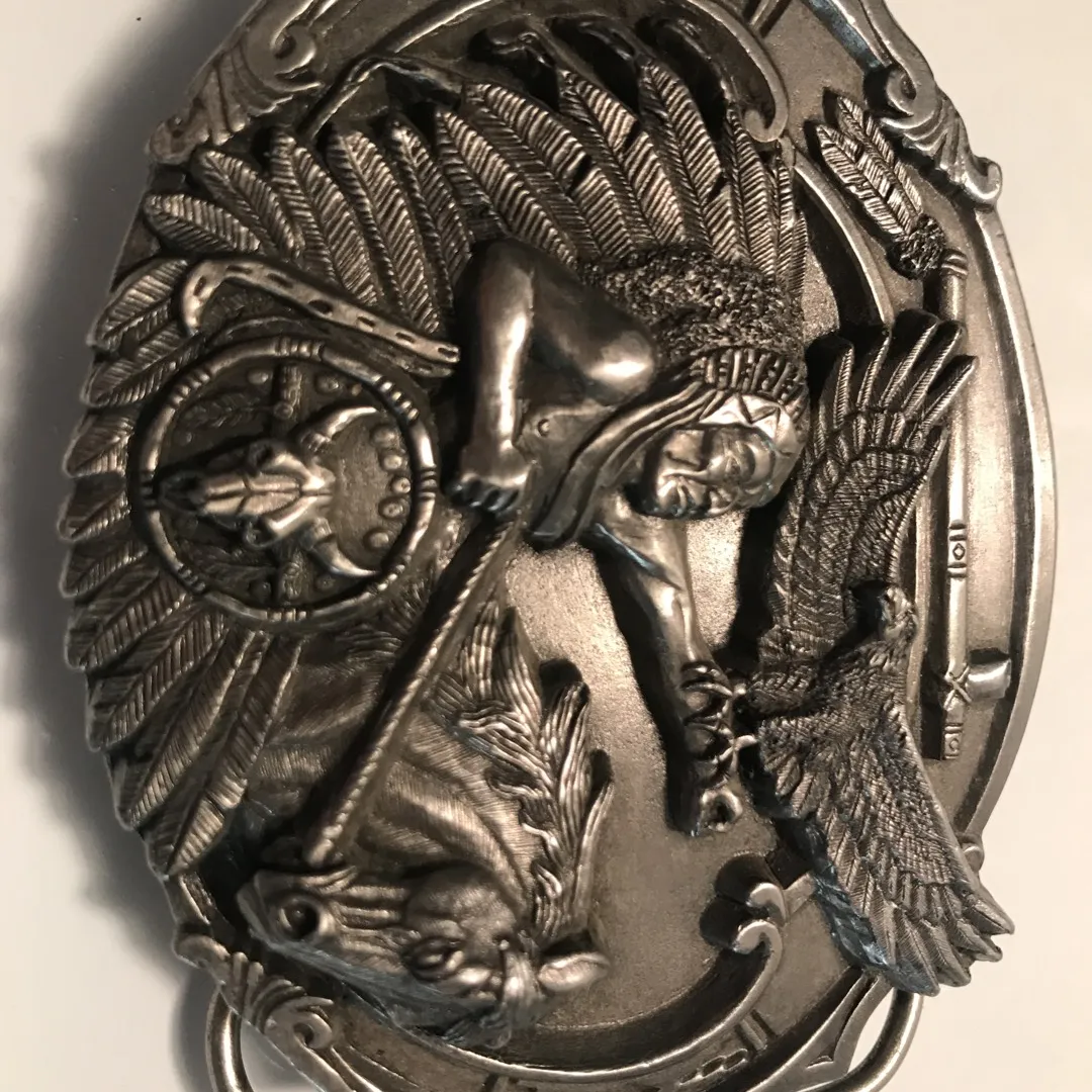 1989 Chief Eagle Feather Belt Buckle photo 1