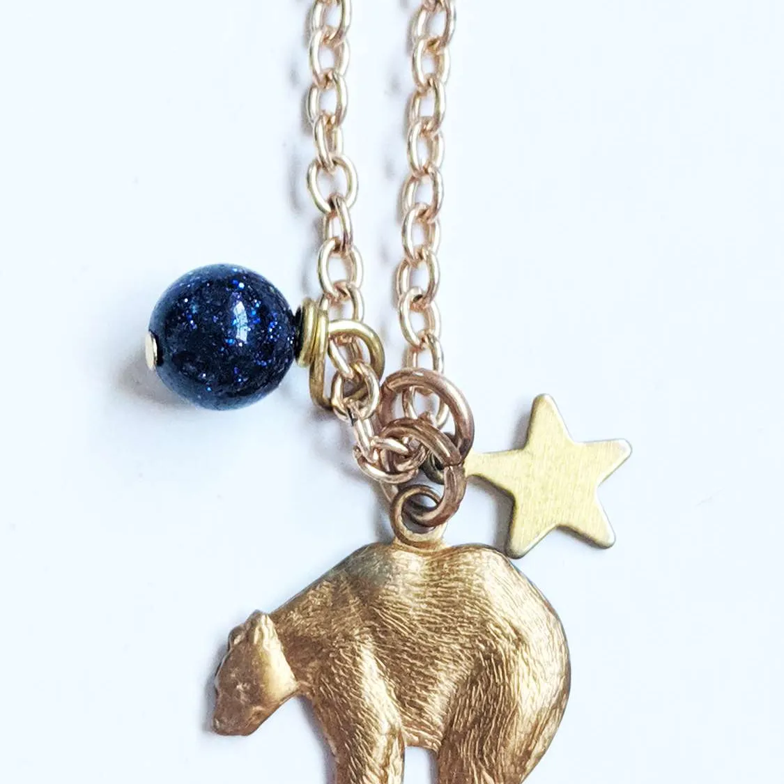 Vintage Bear & Blue Goldstone Necklace photo 2
