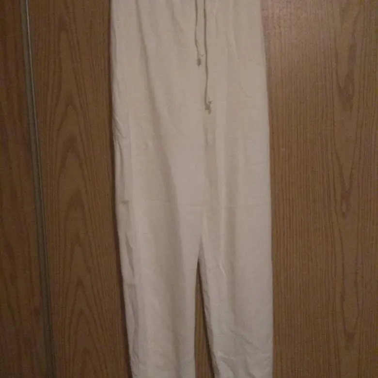 White Size S Cotton Drawstring Pants photo 1