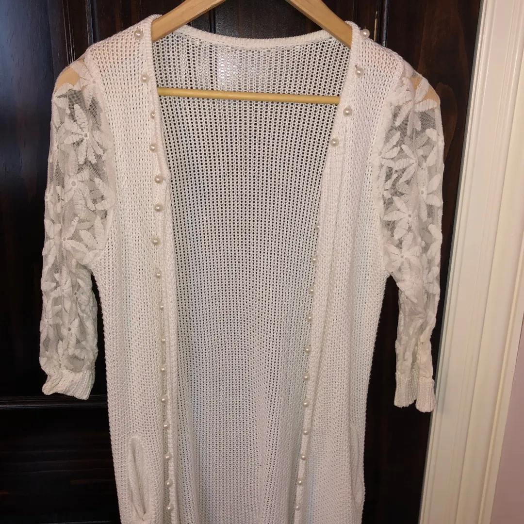 Knitted Pearl Cardigan - White photo 1