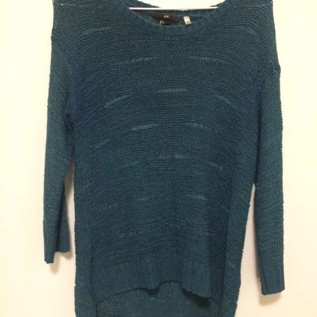 Teal Open-Knit Sweater photo 1