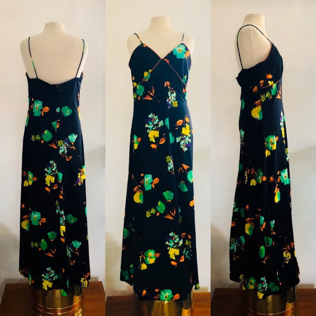 1970s meets great Gatsby black vibrant floral print poly maxi... photo 1
