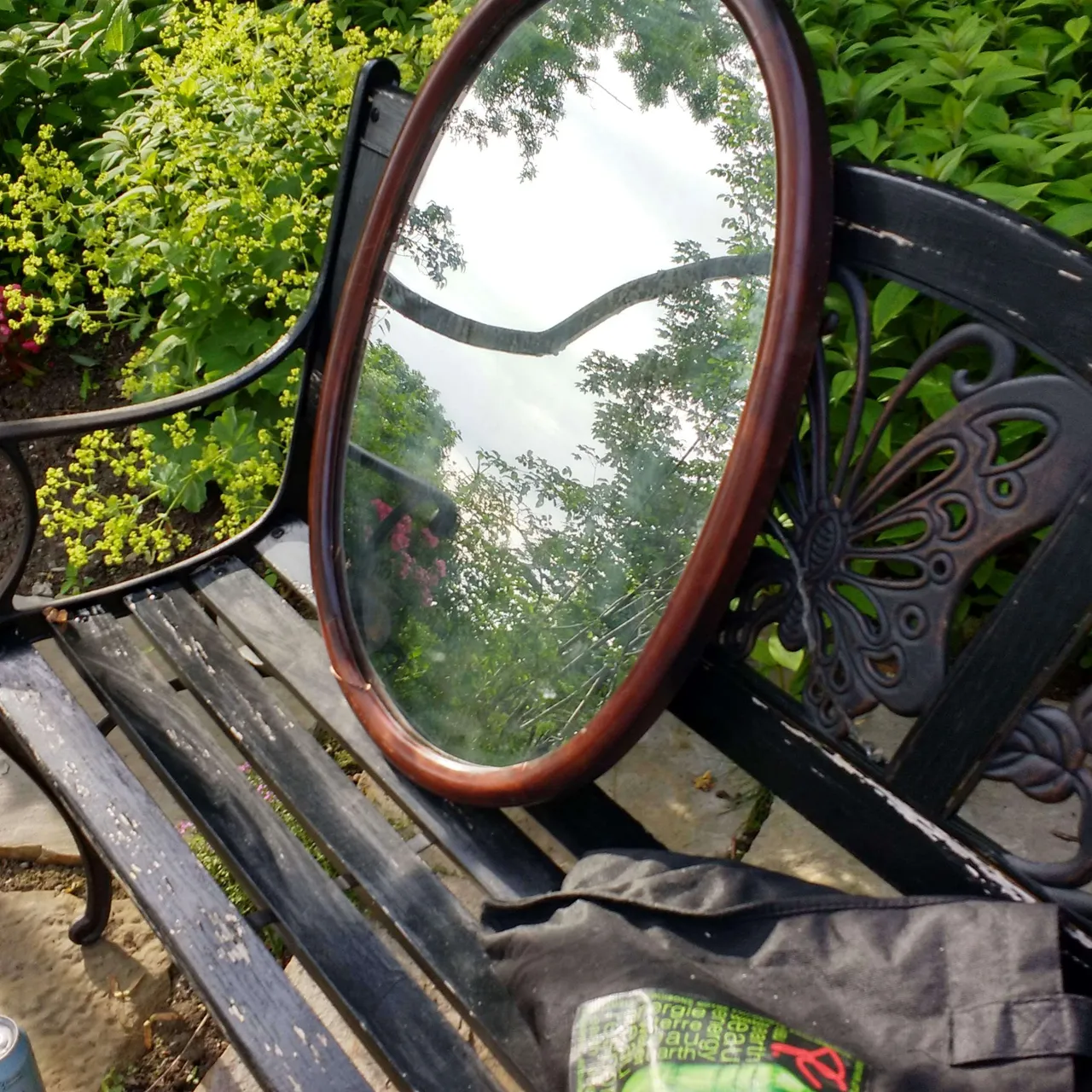 Large Antique Mahogany Oval Mirror photo 1