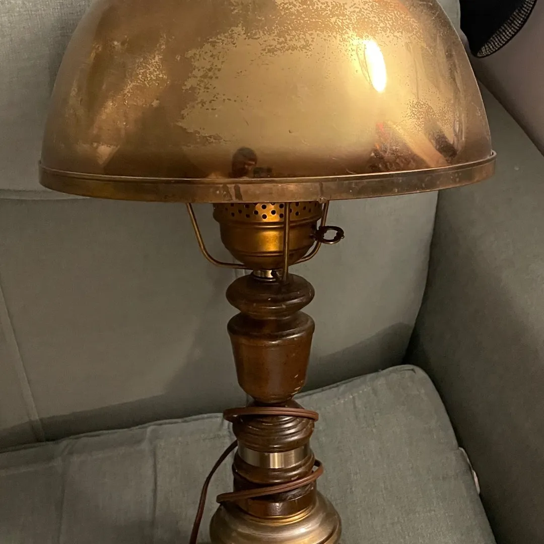 Vintage Brass and Wood Mushroom Lamp photo 1