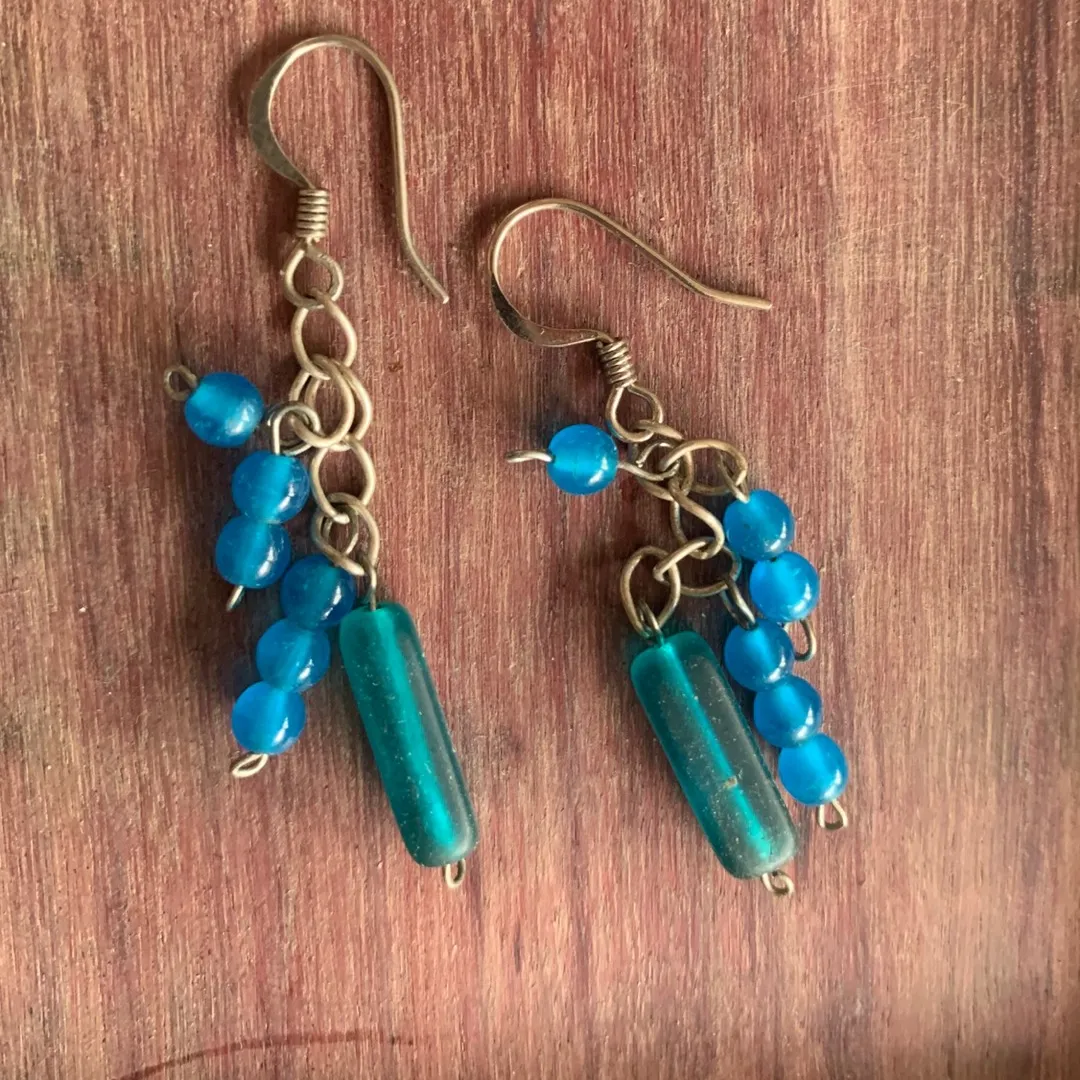 Turquoise Bead Dangly Earrings photo 1