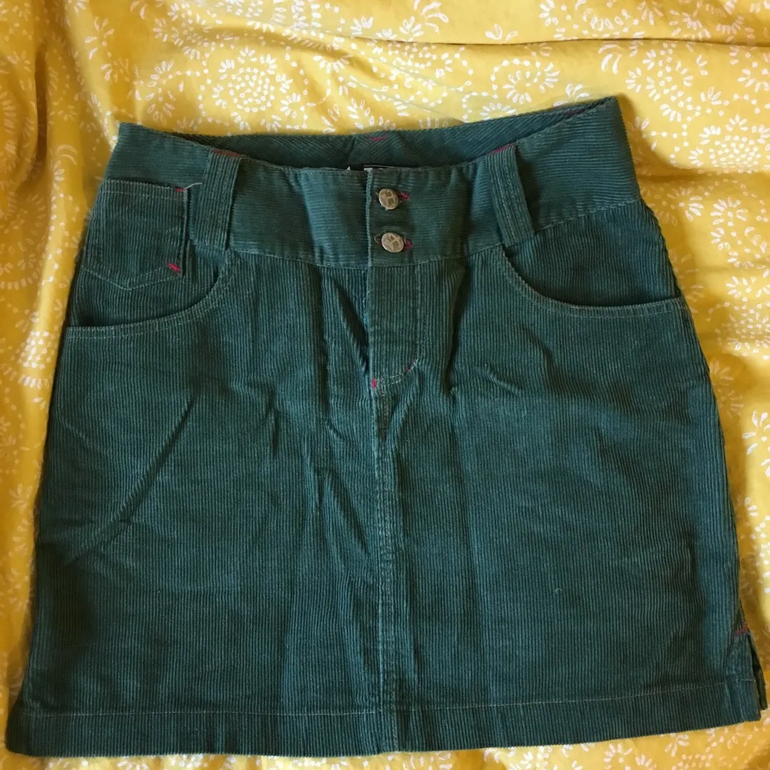 High-waisted Forest Green Cord Mini Skirt photo 1