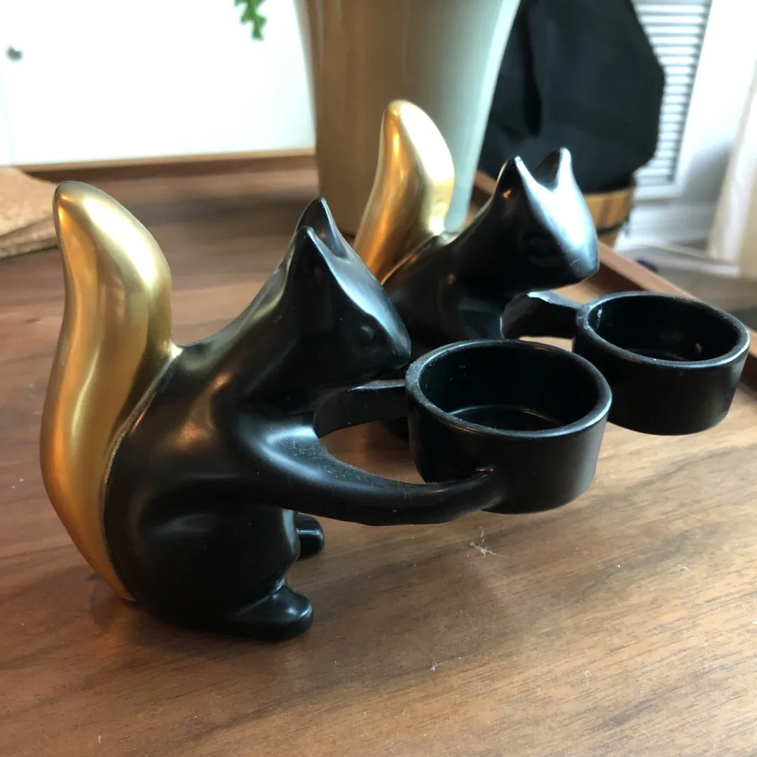 Set Of 2 Squirrel Candle Holders photo 1
