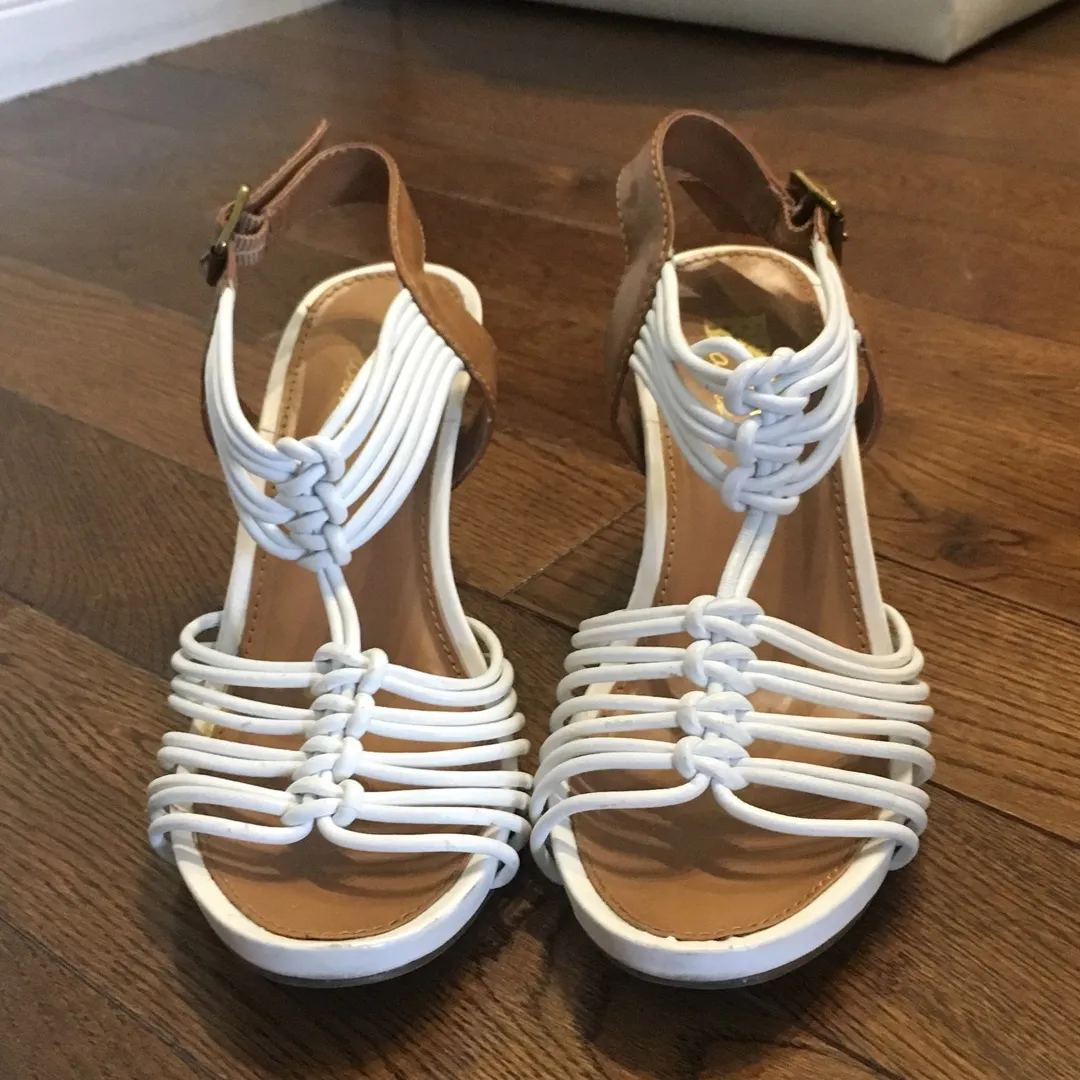 White/Brown Strappy Wedge Sandals photo 3