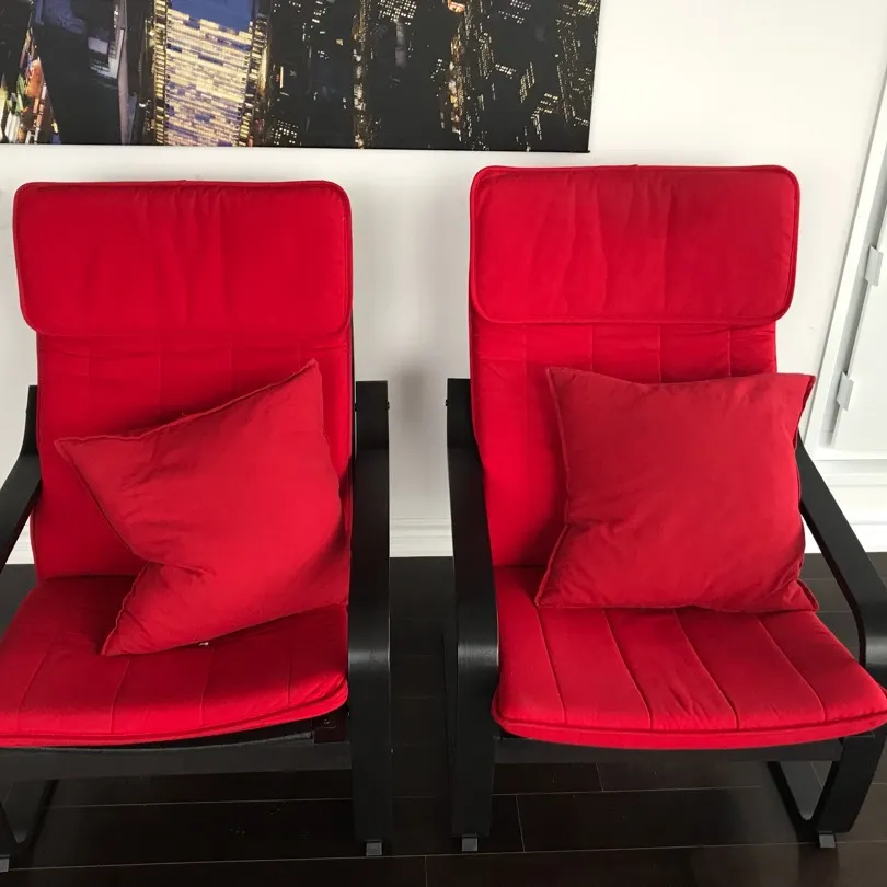 Red IKEA chairs photo 1
