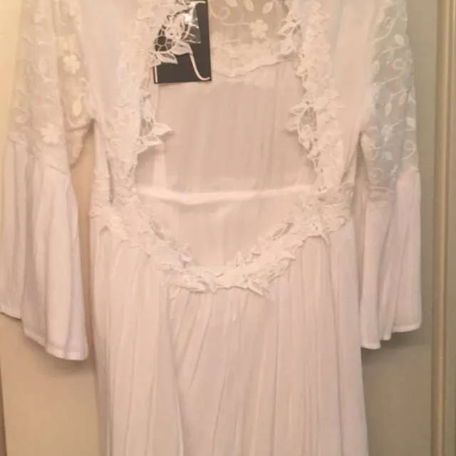 White Frilly Dress With Bell Sleeves photo 3