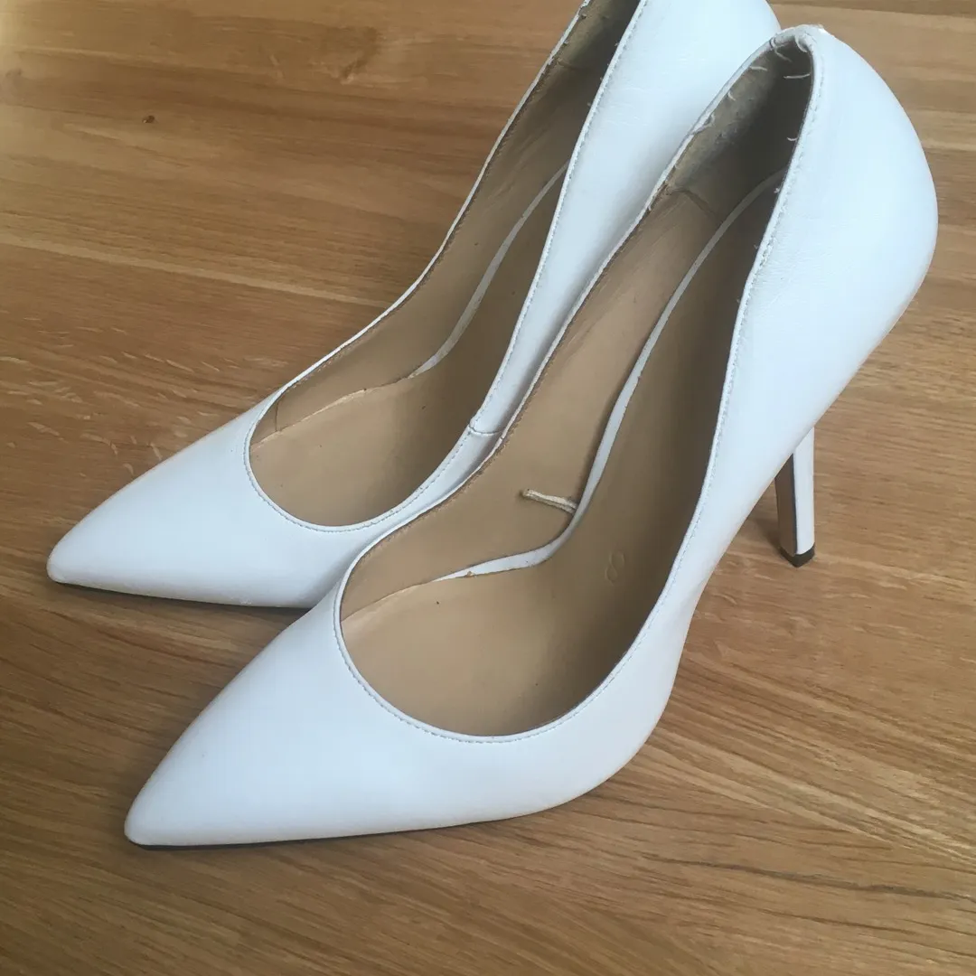 White Leather Heels - Size 8 photo 1