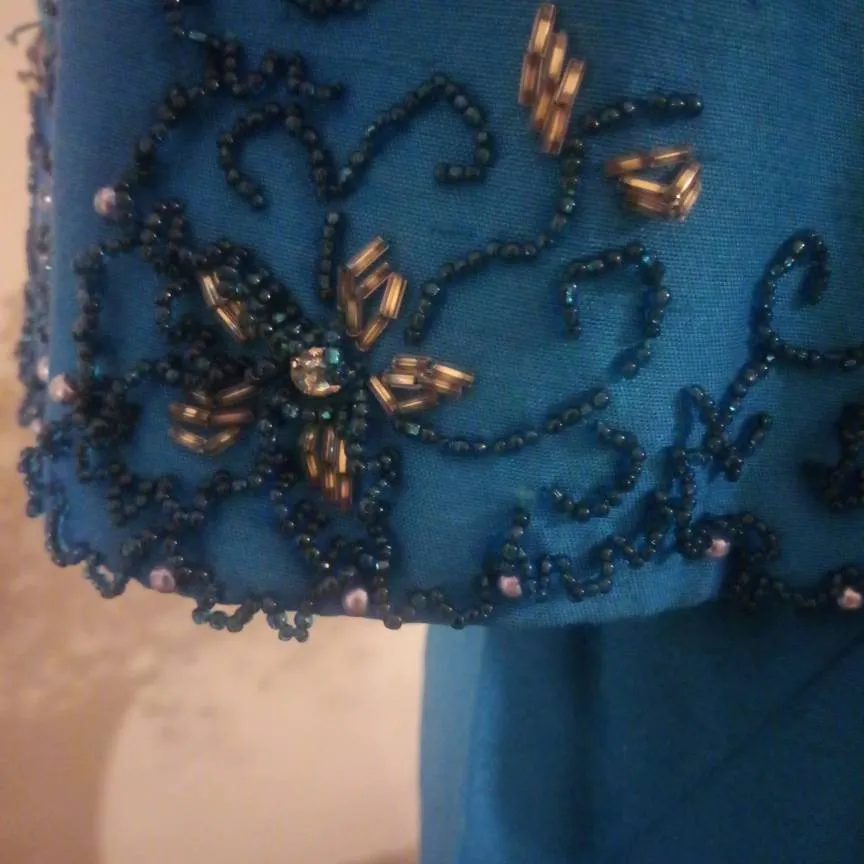 Vintage 1960s Blue Beaded Gown photo 3