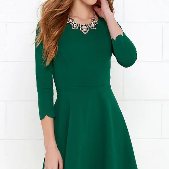 Green Scalloped Flare Dress photo 1