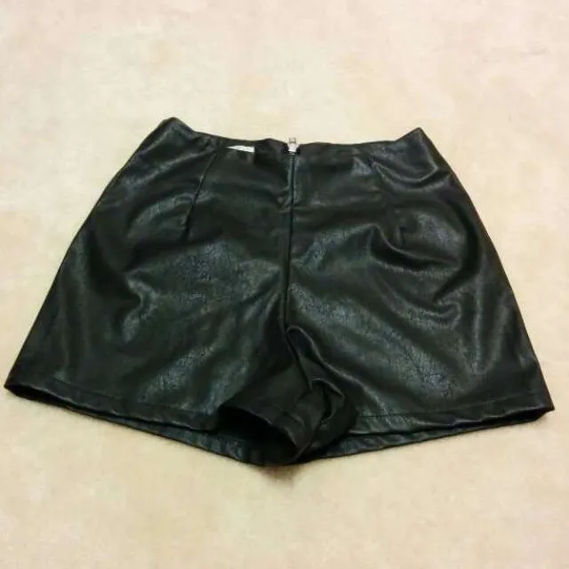 High Waisted Faux Leather Shorts photo 1