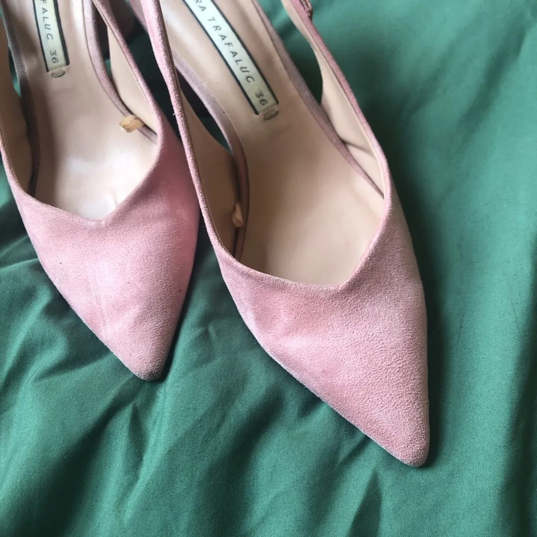 Zara Pink Seude Pump Heels With Bow photo 3