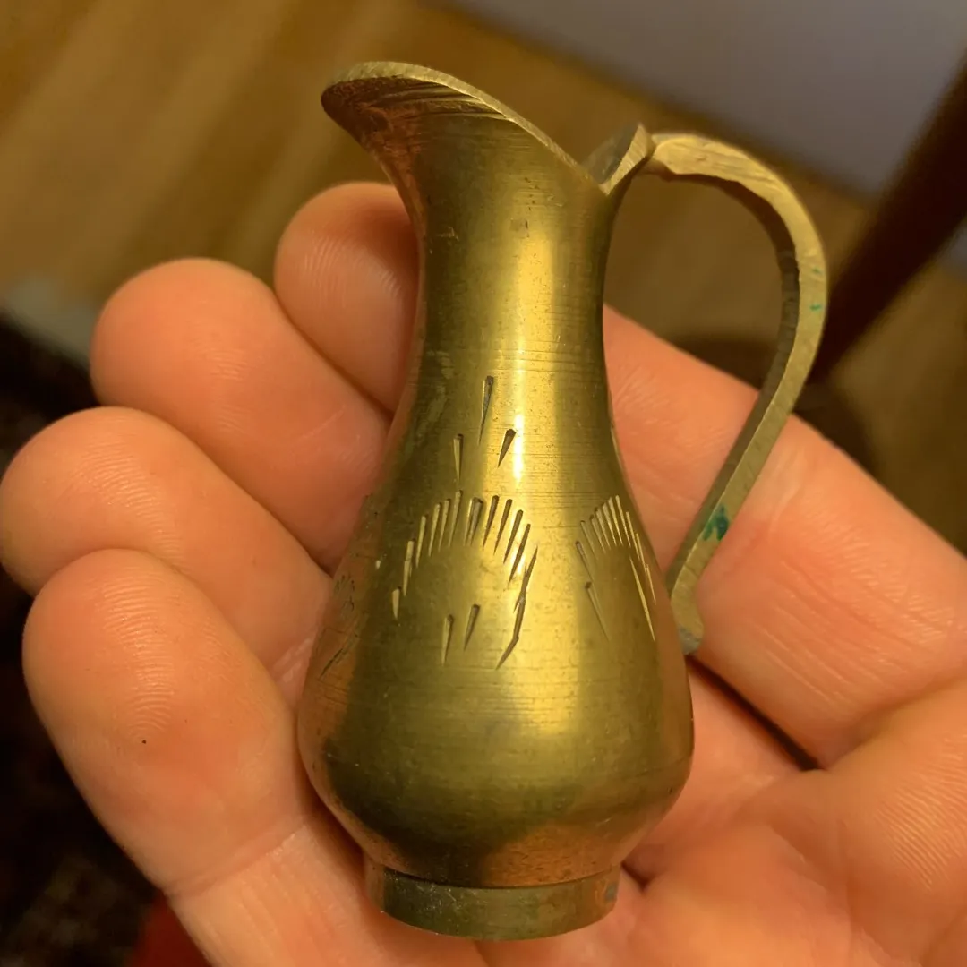 Matching Antique Brass Vase and Mini Pitcher photo 5