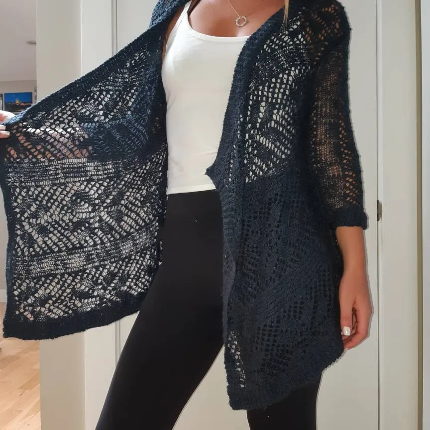 Navy Blue Knitted Shawl photo 3