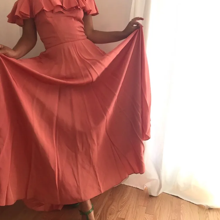 1970s Off The Shoulder Peach Gown photo 1