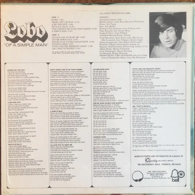 Lobo - Of A Simple Man Vinyl Record (1972) photo 3
