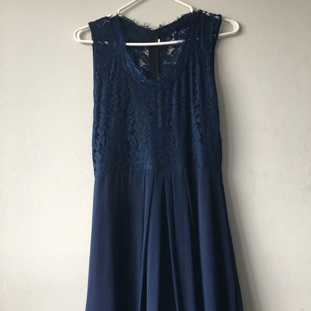 SzM Floor Length Navy Blue Chiffon+Lace Dress photo 1