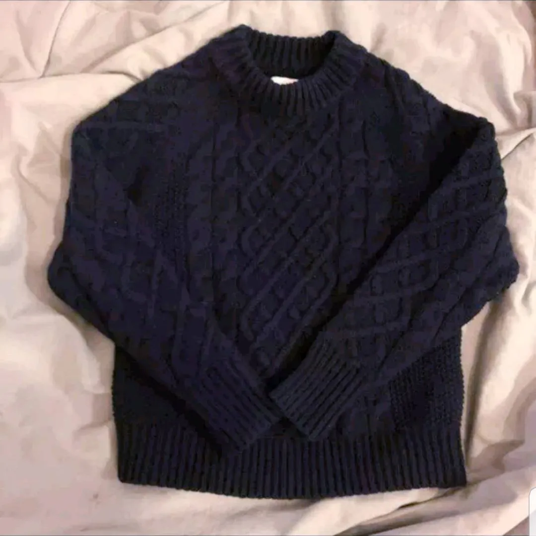 Frank & Oak Cable Knit Navy Sweater photo 3