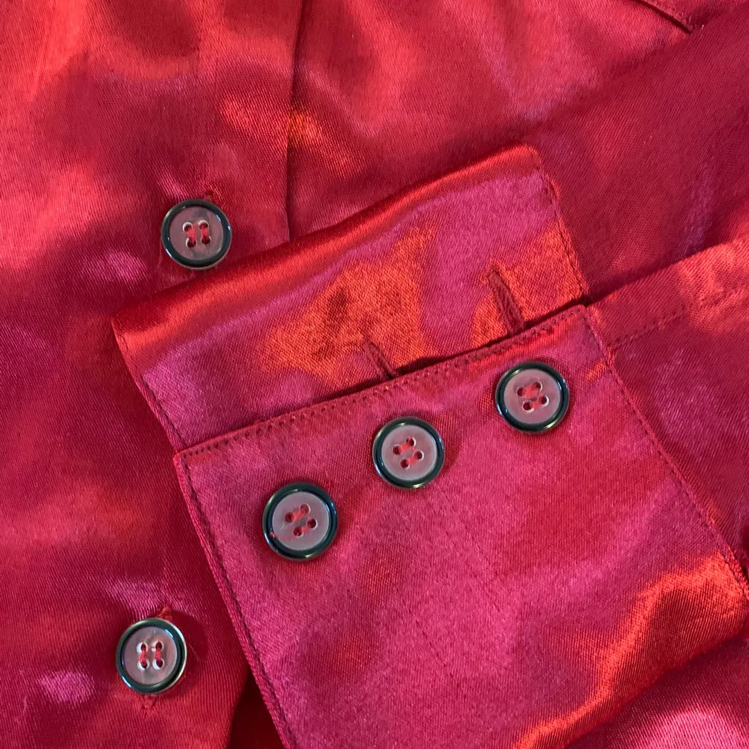 Red Satin Button-Up Top photo 5