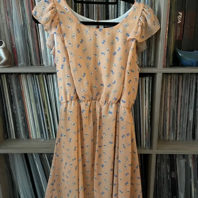 Delicate Peach Bow-Print Sun Dress (Size M to XL) photo 1