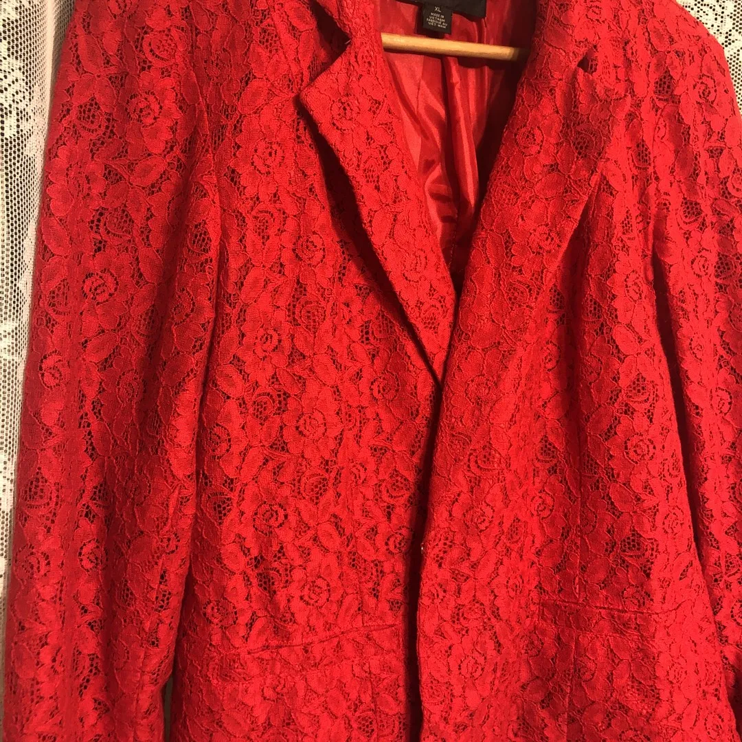 Red Lace Blazer Size XL photo 3