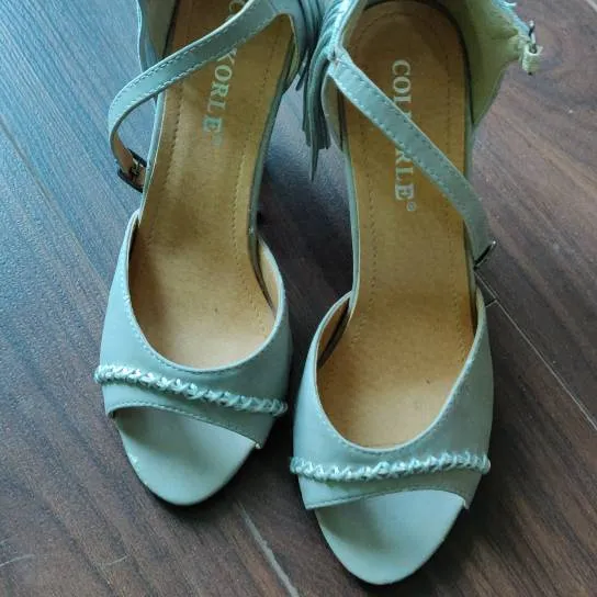 Grey Peep Toe Tassle Heels photo 3