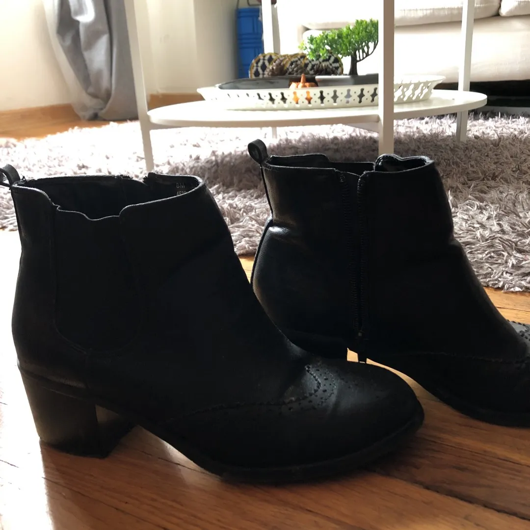 Black Heeled Booties Size 8 photo 1
