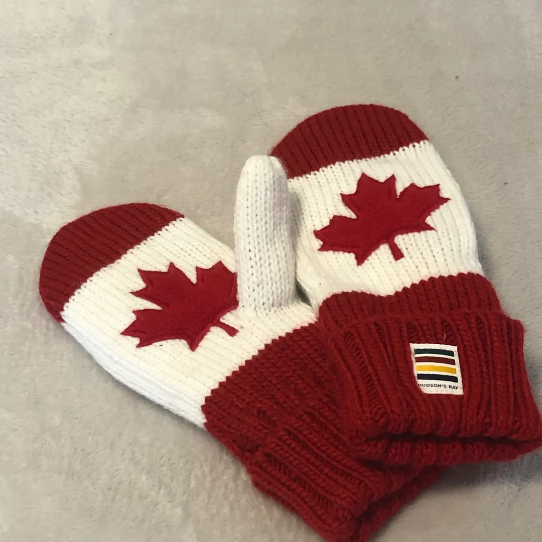 Red and White Hudson Bay Canada Mitts photo 1