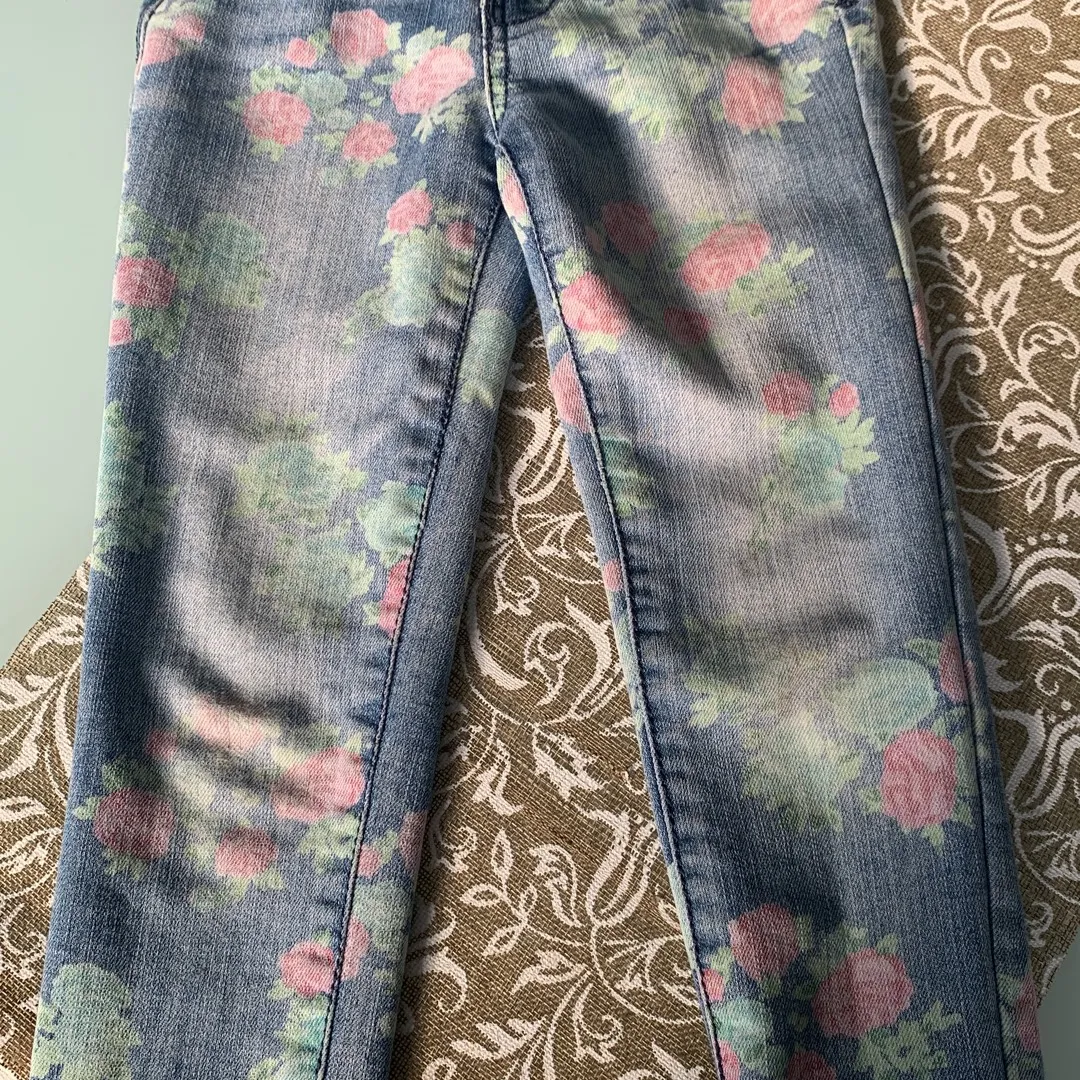 Girls Size 5 Floral Jeans photo 1