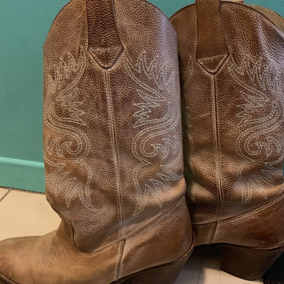 Tan Leather Cowboy Boots photo 5