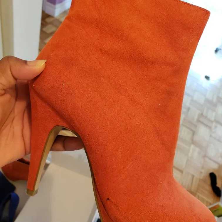 Orange Suede Boots Size 39 photo 3