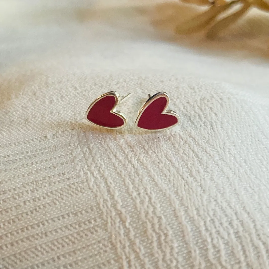 Red Heart Enamel Earrings photo 1
