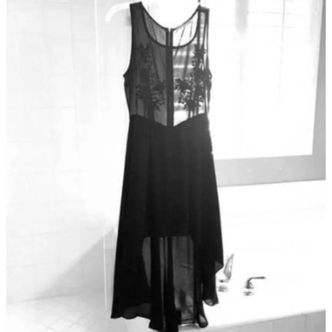 NWT Black Chiffon Hi-Low Formal Gown photo 1