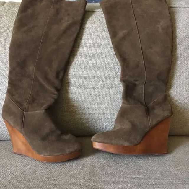 Suede Wedge Boots Size 9 photo 1