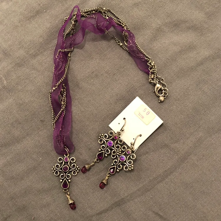 Purple Earrings & Matching Necklace photo 1