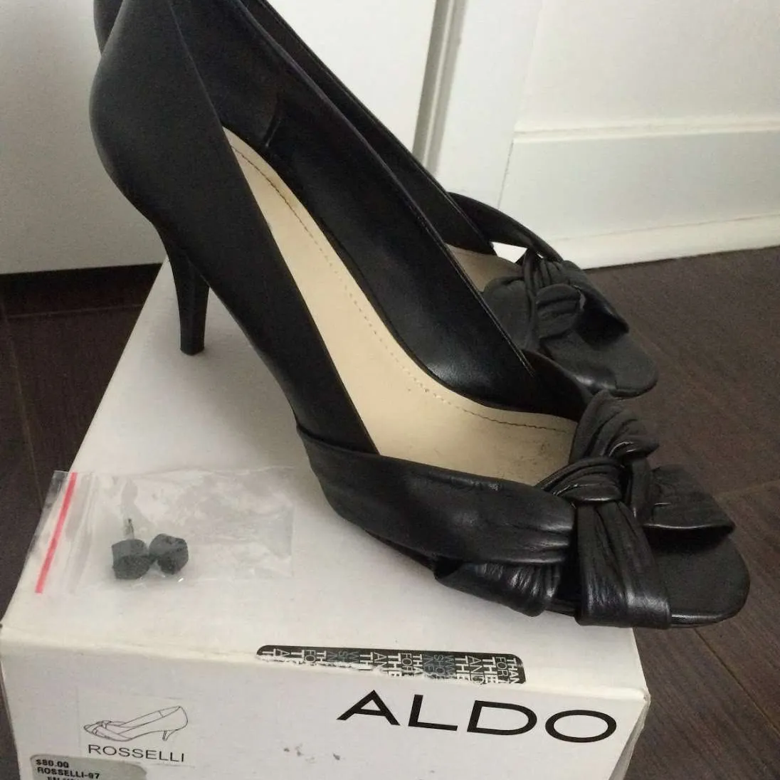 Black Leather Aldo Peep Toe Heels photo 1