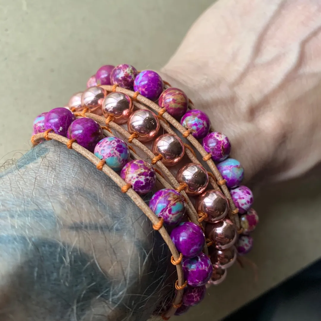 Emperor Jasper/rose gold triple wrap bracelet. photo 1
