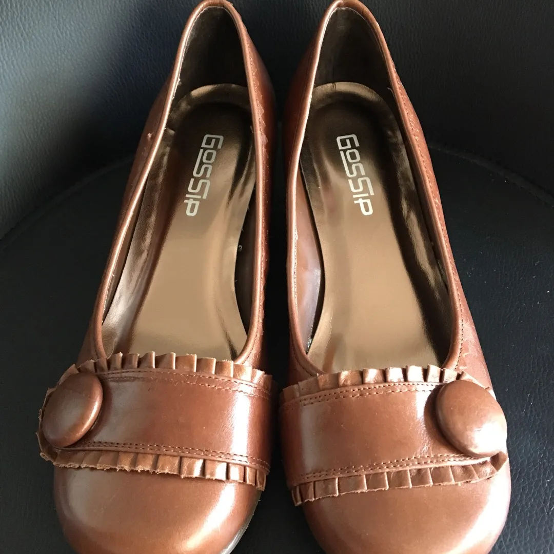 Leather Wedge Slip-on Shoes Size 7B photo 1
